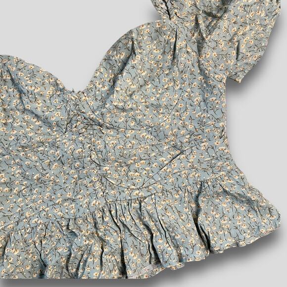 ASTR NWT Y2K PUFF SLEEVE FLORAL COTTAGE FESTIVAL PREPPY NWT TOP BLUE XL - Picture 4 of 11